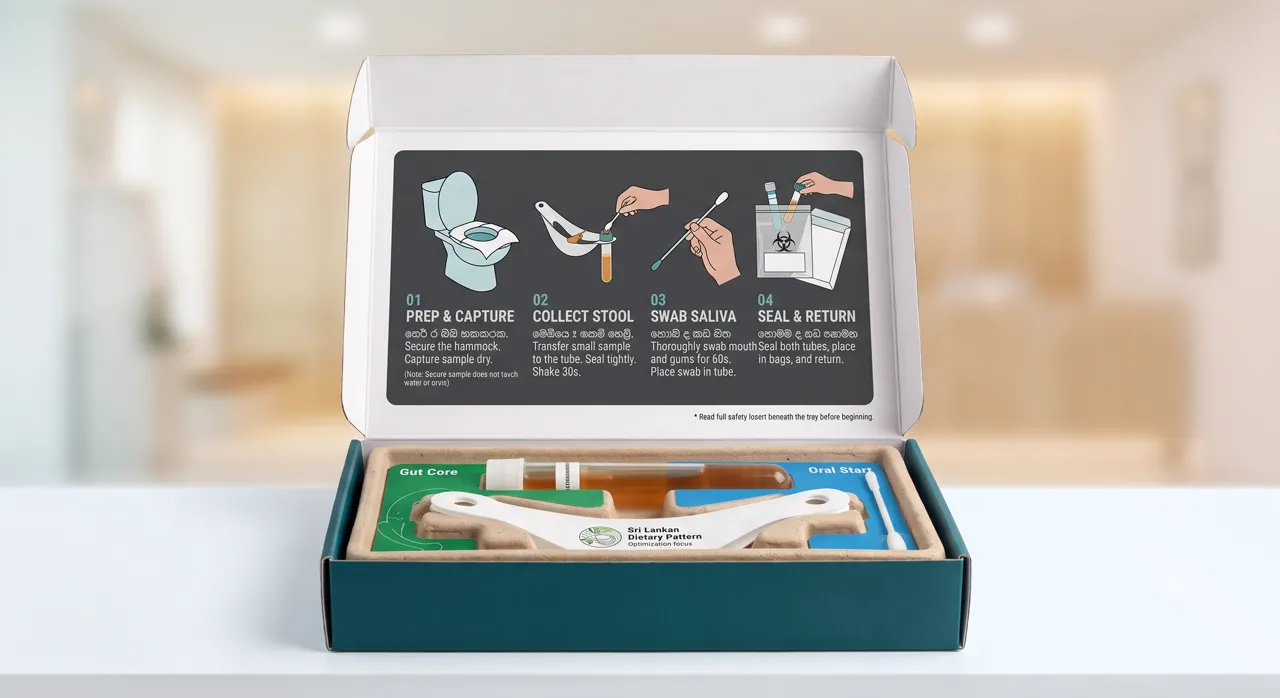 Dual stool and saliva kit with colour-coded Gut Core and Oral Start sections